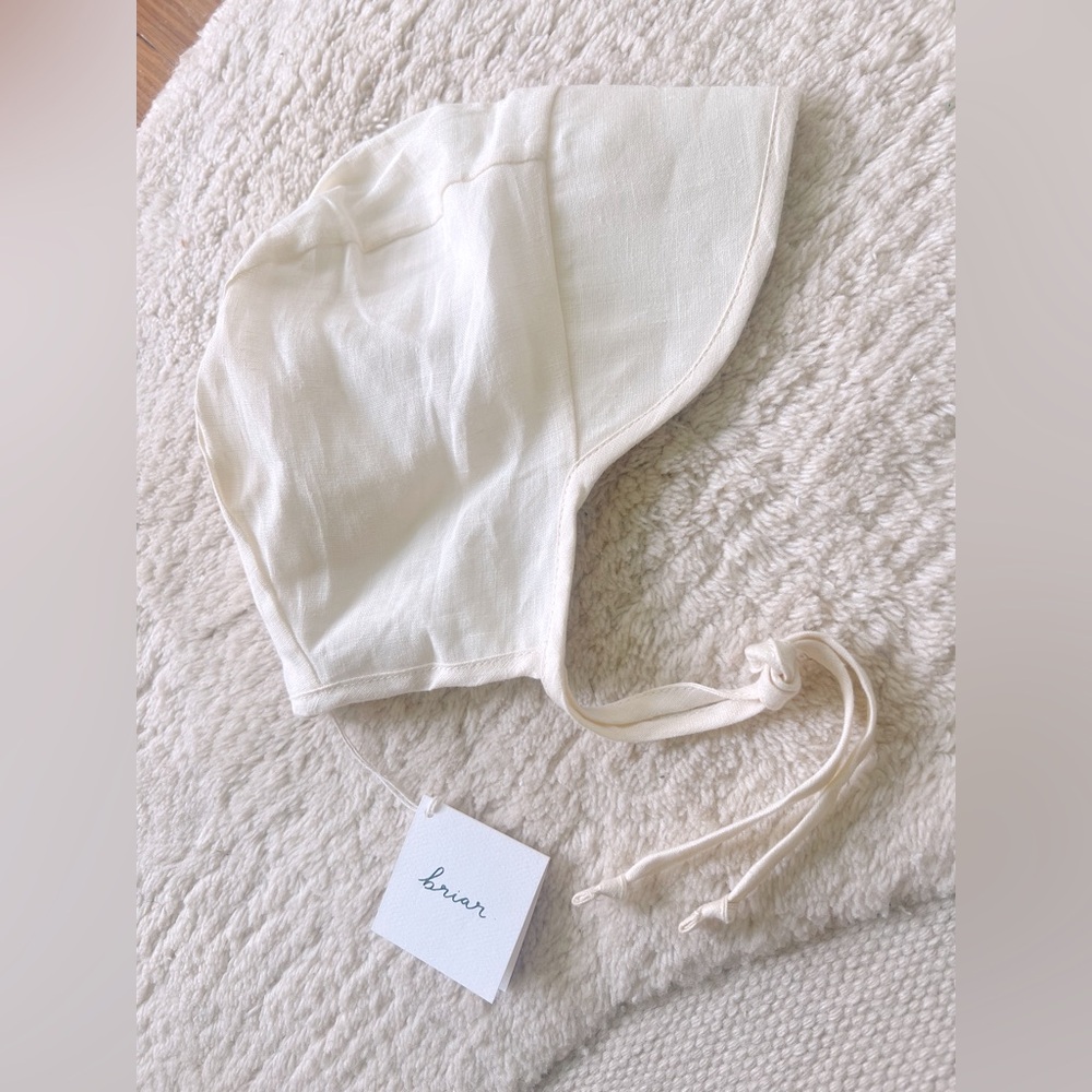 NWT Briar Bonnet Handmade Sun Swim Hat Visor Cotton Linen Cream White Ivory 2-4Y